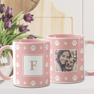 Hundepfote Rosa Weiß Monogramm Foto  Tasse