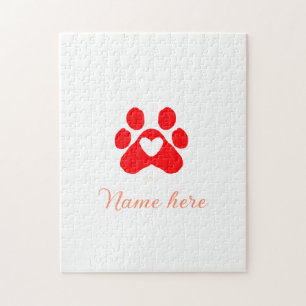 Hundepfote rotes Herz Haustier Name Text Tierpfote