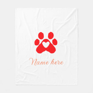 Hundepfote rotes Herz Haustier Name Text Tierpfote Fleecedecke