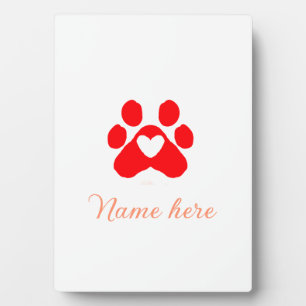 Hundepfote rotes Herz Haustier Name Text Tierpfote Fotoplatte