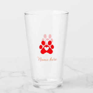 Hundepfote rotes Herz Haustier Name Text Tierpfote Glas