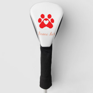 Hundepfote rotes Herz Haustier Name Text Tierpfote Golf Headcover
