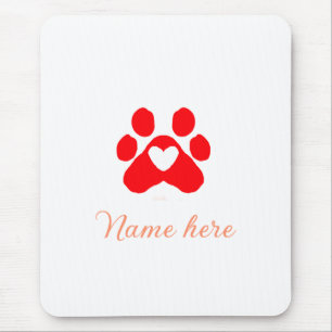 Hundepfote rotes Herz Haustier Name Text Tierpfote Mousepad