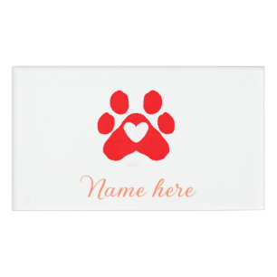 Hundepfote rotes Herz Haustier Name Text Tierpfote Namenschild