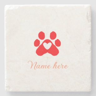 Hundepfote rotes Herz Haustier Name Text Tierpfote Steinuntersetzer