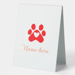 Hundepfote rotes Herz Haustier Name Text Tierpfote Tischaufsteller