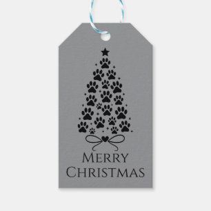 Hundepfote schwarze Silhouette Weihnachtsbaum Geschenkanhänger