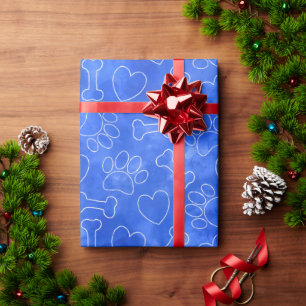Hundepfoten-Herzen- und Knochenmuster Blaue Wasser Geschenkpapier