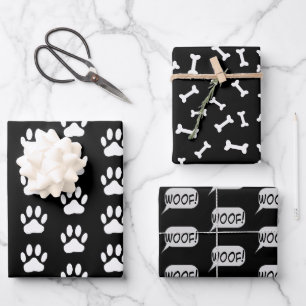 Hundepfoten Knochen Hunde Liebhaber Schwarz Weiß H Geschenkpapier Set