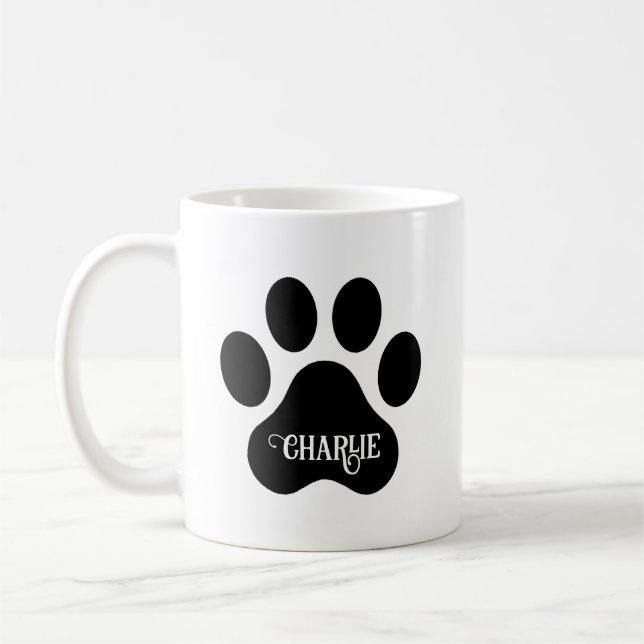 Hundepfoten-Name-Silhouette-Design Kaffeetasse (Links)