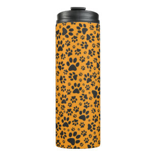 Hundepfoten Schwarz & Weiß Polka-Punkte auf Dahlie Thermosbecher