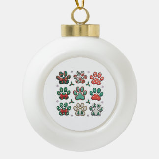 Hundepfoten-Weihnachten-Coquette-Schleife-Xmas-Bau Keramik Kugel-Ornament