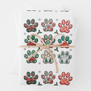 Hundepfoten-Weihnachts-Coquette-Schleife Xmas-Baum Geschenkpapier Set