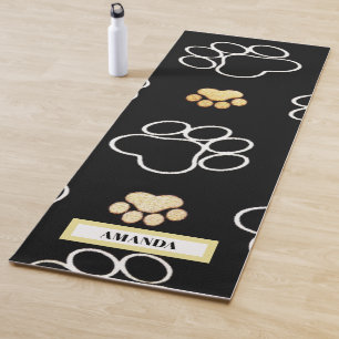 Hundepfotenabdruck Gold Weiß Personalisierter Name Yogamatte