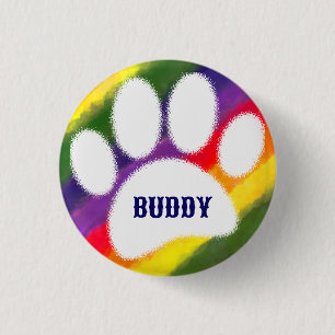 Hundepfotenabdruck Regenbogen Haustier Wasserfarbe Button
