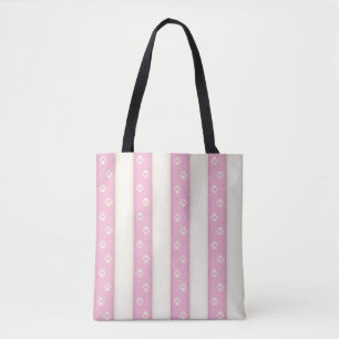 Hundepfotenabdrücke auf rosa und weißen Streifen H Tasche
