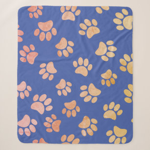 Hundepfotenabdrücke im Vintage-Stil Blau Sherpadecke