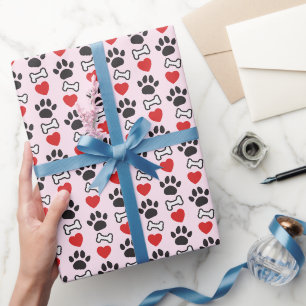 Hundepfotenabdrücke Rote Herzen Und Knochen Hunde Geschenkpapier