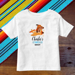 Hundepilot fliegt Flugzeug, süße Kinder blaue Gebu Kleinkind T-shirt