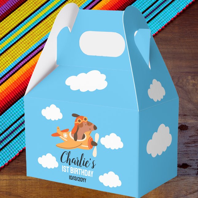 Hundepilotin Flug Flugzeug, Niedliche Kinder Blaue Geschenkschachtel (Von Creator hochgeladen)