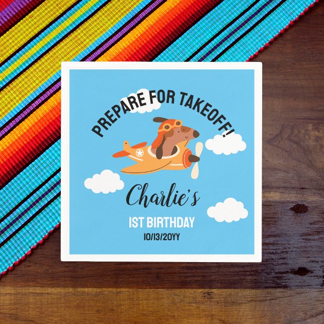 Hundepilotin Flug Flugzeug, Niedliche Kinder Blaue Serviette (Von Creator hochgeladen)