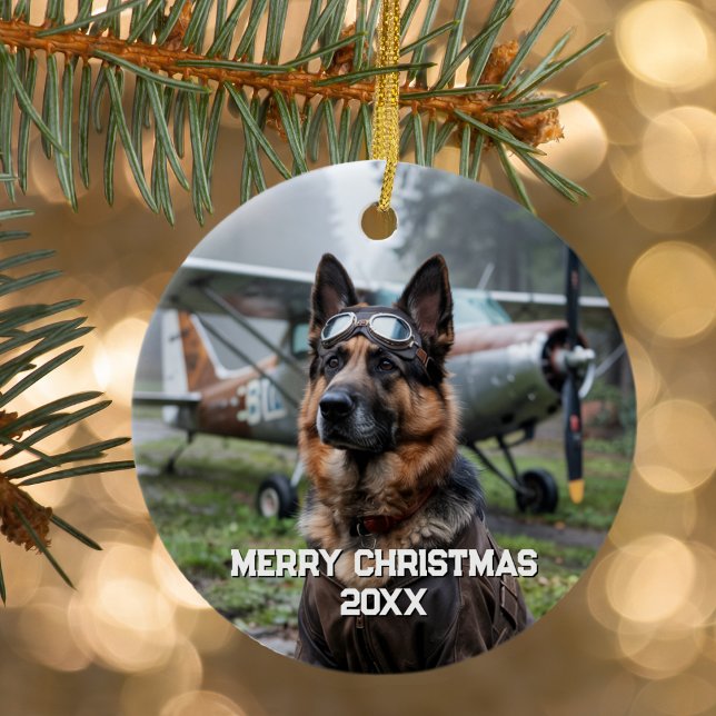Hundepilotin Funny Aviation Foto Weihnachten Keramik Ornament (Von Creator hochgeladen)