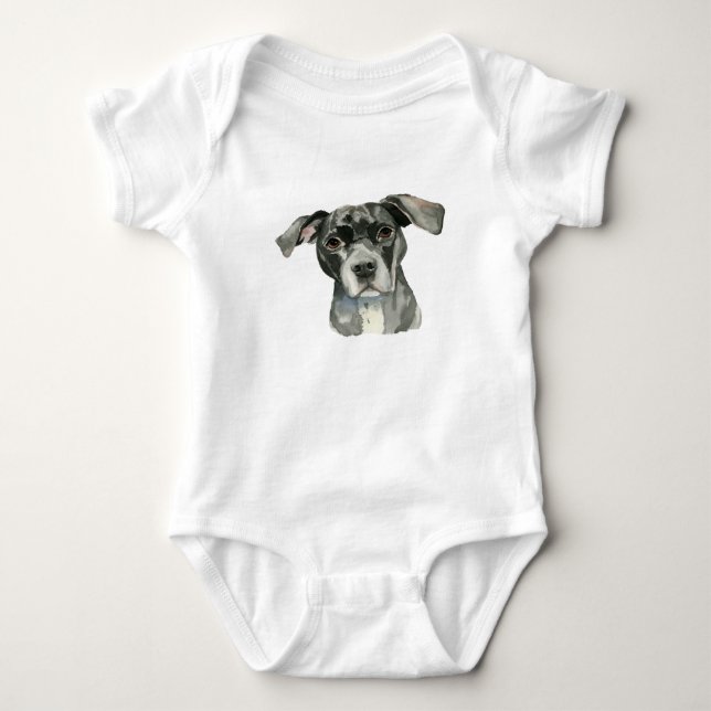 HundePitbull-Schwarz-Aquarell-Porträt Baby Strampler (Vorderseite)