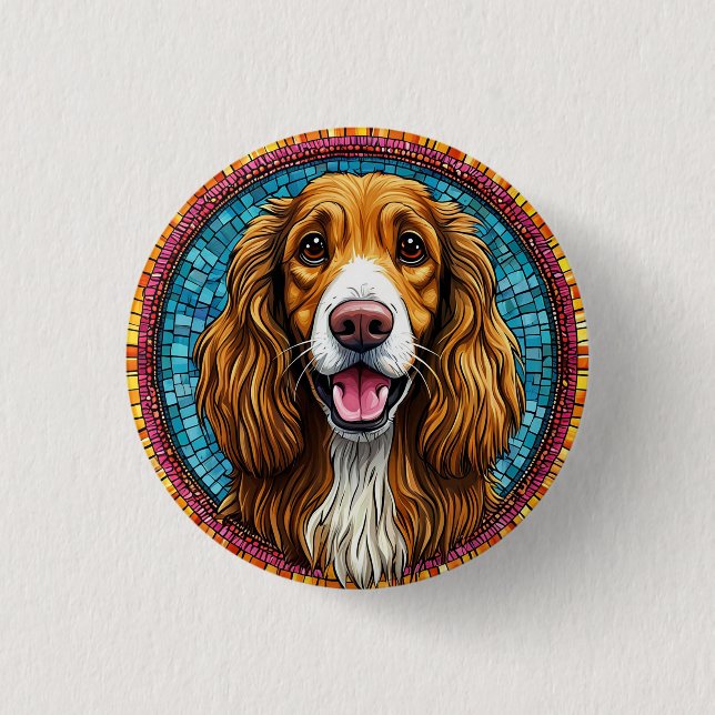 Hundeportrait mit mosaik Inspiriert Hintergrund Button (Vorderseite)