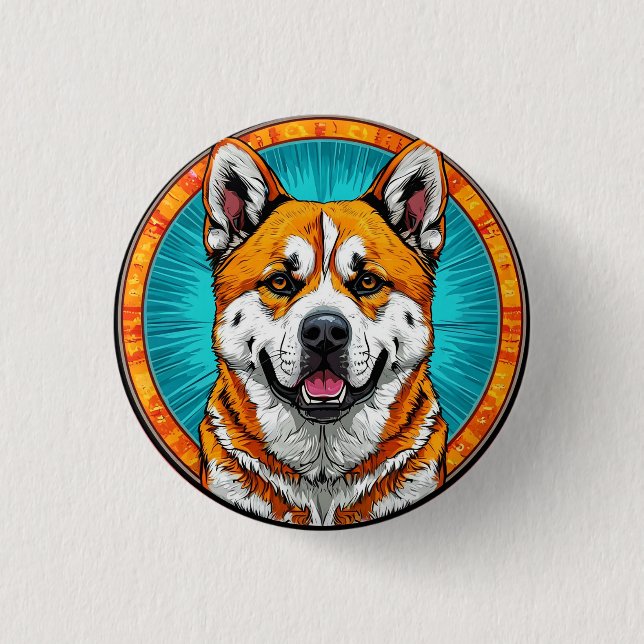 Hundeportrait mit mosaik Inspiriert Hintergrund Button (Vorderseite)