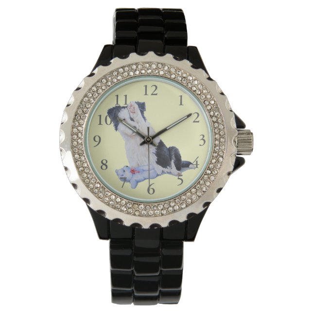 Hundeporträtmalerei auf niedliche Granzwolle Armbanduhr (Vorderseite)