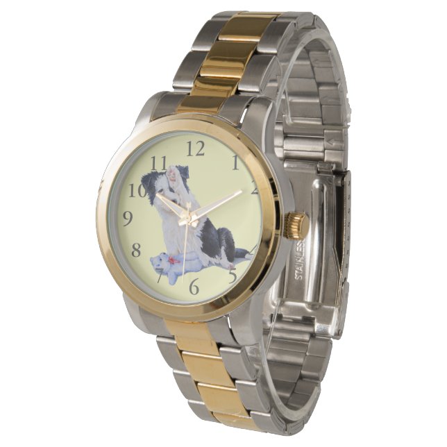 Hundeporträtmalerei auf niedliche Granzwolle Armbanduhr (Schrägansicht)