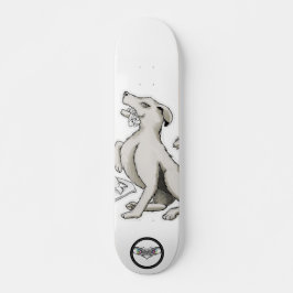 Hundepuppe beißender Cartoon zeichnend Skateboard