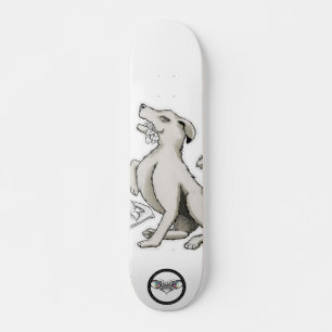 Hundepuppe beißender Cartoon zeichnend Skateboard