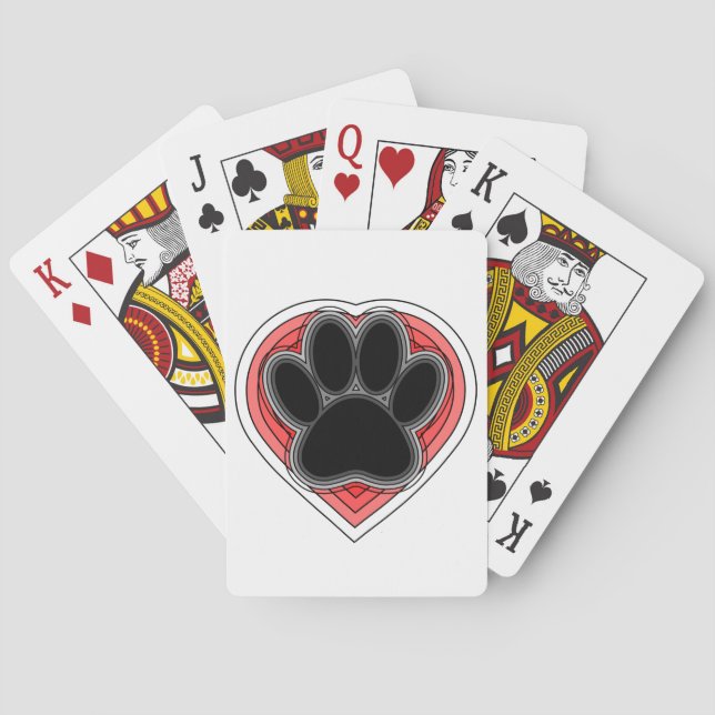 Hundepuppe im roten Herzen mit Konturen Spielkarten (Rückseite)