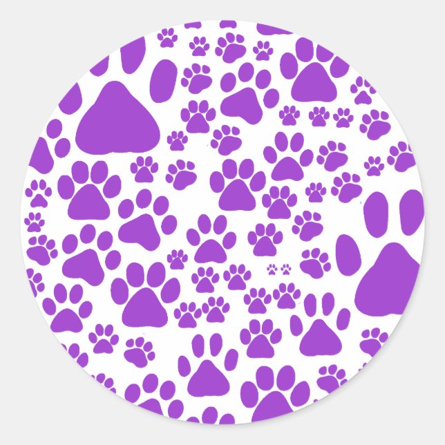 Hundepuppen, Welpenpaws, Tierpaare, Lila Paws Runder Aufkleber (Vorderseite)