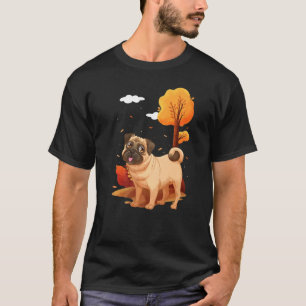 Hunderasse Mops Oktober Blätter Herbst Park T-Shirt