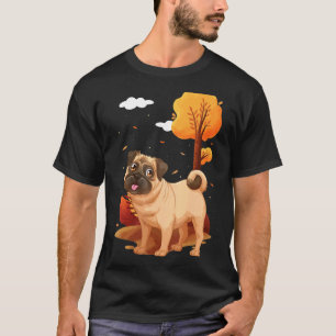 Hunderasse Mops Oktober Blätter Herbst Park T-Shirt