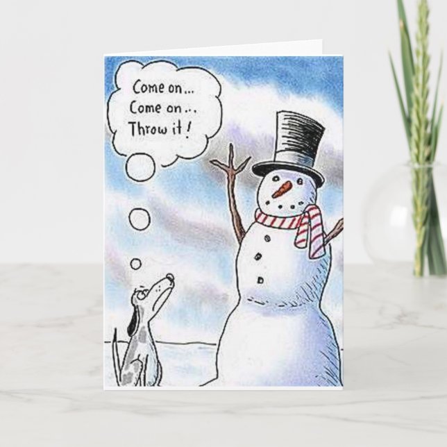 Hundereichweite mit Schneemann Feiertagskarte (Vorderseite)