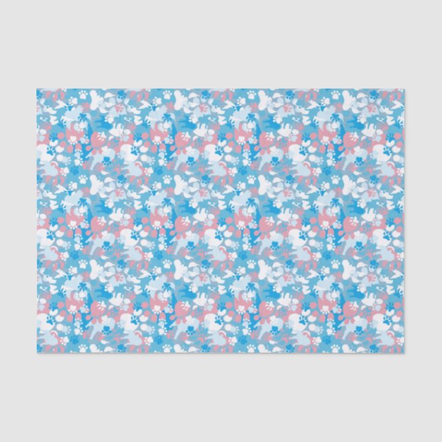 Hunderosa und blaues Tarnungs-Muster Seidenpapier (Vorderseite)