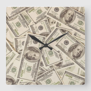 Hundert Dollar Bill Money Clock Quadratische Wanduhr