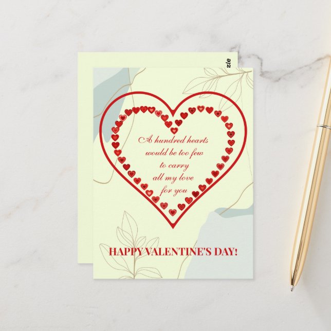 Hundert Herzen, Valentine Postkarte (Vorderseite/Rückseite Beispiel)