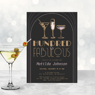 Hundert und fabelhafte Cocktails Gold 100. Geburts Einladung