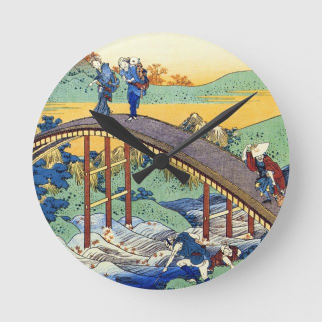 Hunderte Gedichte von der Krankenschwester Hokusai Runde Wanduhr (Vorderseite)