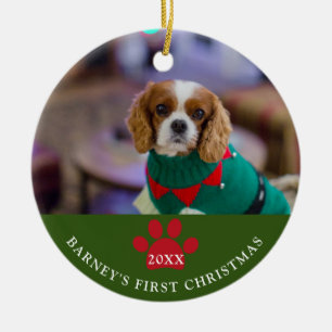 Hundes erstes Weihnachtsfest-Foto Green Keramik Ornament