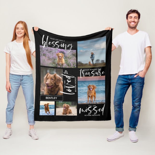 Hundeschema-Geschenk - Pet-Loss Name 6 Foto Keepak Fleecedecke (Beispiel)