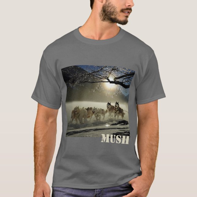 Hundeschlitten-Team-Bild-Brei personalisiert T-Shirt (Vorderseite)