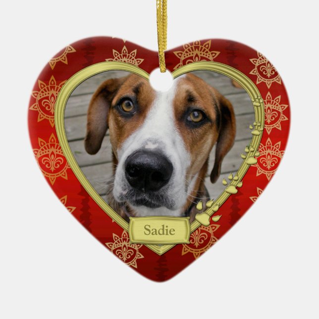 Hundeschlittengedächtnis Weihnachten Foto Rotes Go Keramikornament (Vorne)