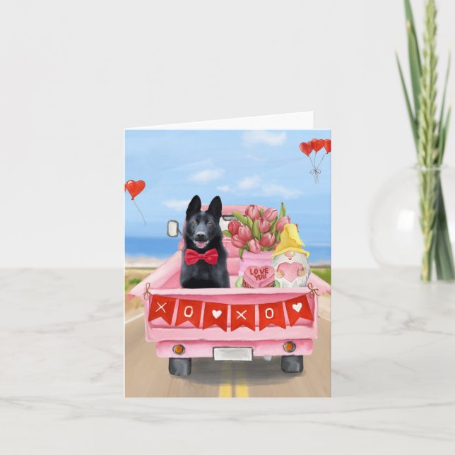 Hundeschlittenherd Valentine's Day Lkw Herz Karte (Vorderseite)