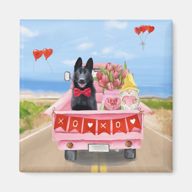 Hundeschlittenherd Valentine's Day Lkw Herz Magnet (Vorne)