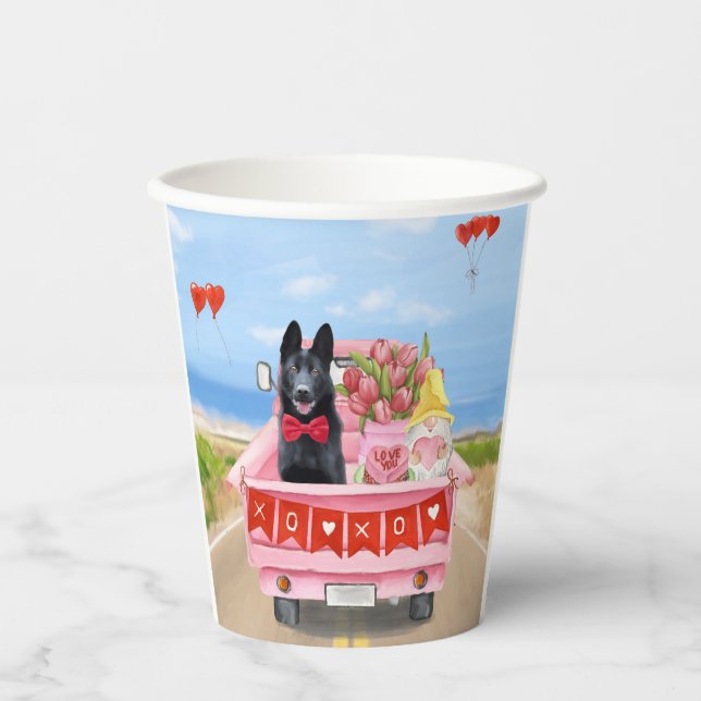Hundeschlittenherd Valentine's Day Lkw Herz Pappbecher (Vorderseite)